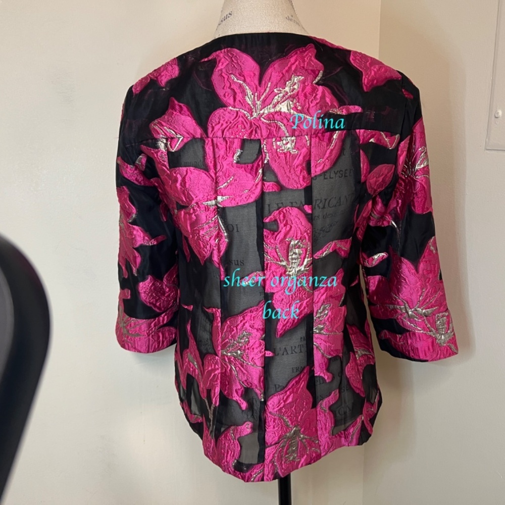 Frank Lyman Woven Metallic Sheer Organza Asymmetrical Jacket Size SP - gorgeous! - Picture 7 of 14